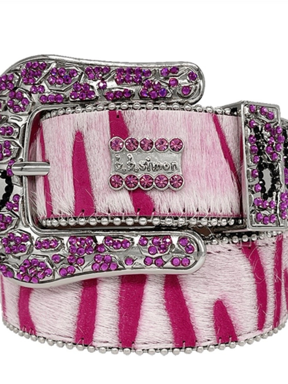 B.b. Simon Triple 'b' Zebra Classic Pink rhinestone cowhide